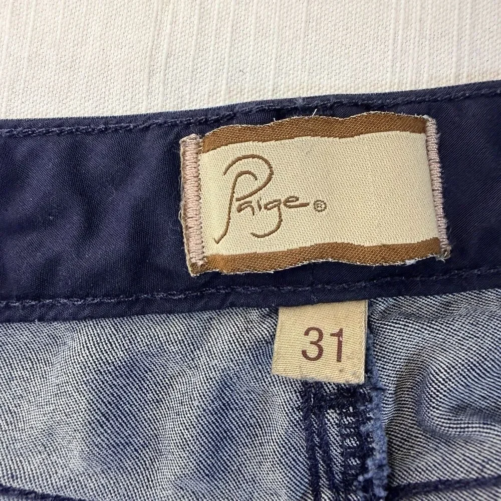PAIGE Peg Skinny Jeans Blue Denim Size 31 Mid Rise Stretch Dark Wash Pucker PICS